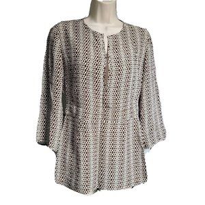 Tory Burch Womens 100% Silk Geometric Long Sleeve Blouse Tunic Brown Size 4